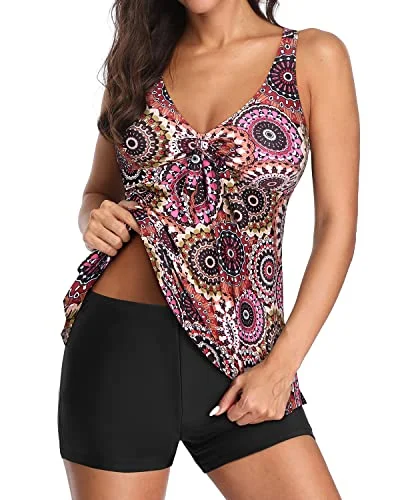 New Arrival V Neck Tankini Bathing Suits Removable Padded Bras For Women-Brown Print New Arrival V Neck Tankini Bathing Suits Removable Padded Bras For Women-Brown Print