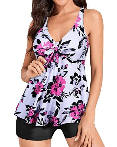 Flash Sale Two Piece Modest Swimwear V Neck Tank Top And High Waisted Boyshort-White Floral Flash Sale Two Piece Modest Swimwear V Neck Tank Top And High Waisted Boyshort-White Floral