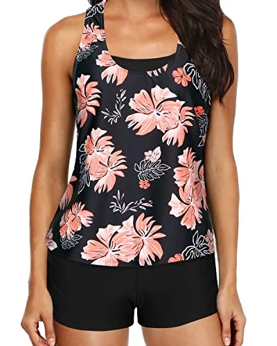 Take Advantage Push Up Padded Tankini Tank Tops Bra And Boyshorts-Black Orange Floral Take Advantage Push Up Padded Tankini Tank Tops Bra And Boyshorts-Black Orange Floral