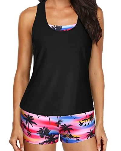 Price Reduction Women's Cutout Back Tankini Top And Summer Beach Swimsuits-Black Palm Tree Price Reduction Women's Cutout Back Tankini Top And Summer Beach Swimsuits-Black Palm Tree