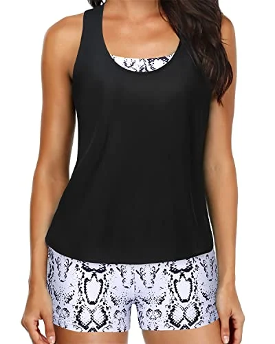 Midnight Madness Athletic Tankini Swimsuits Adjustable Shoulder Straps And Boyshorts-Black Snake Midnight Madness Athletic Tankini Swimsuits Adjustable Shoulder Straps And Boyshorts-Black Snake