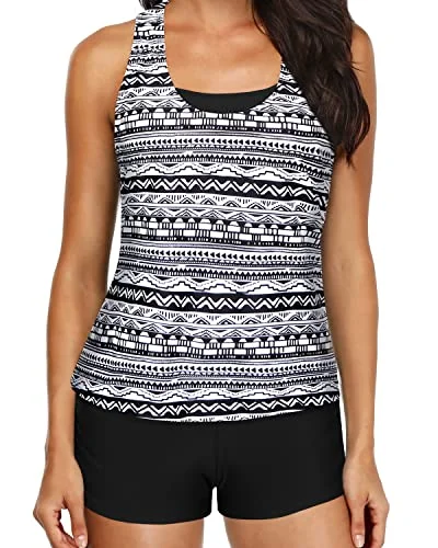 Super Bargain Push Up Padded Bra Swimsuits Shorts And Bra And Boyshorts-Black Stripe