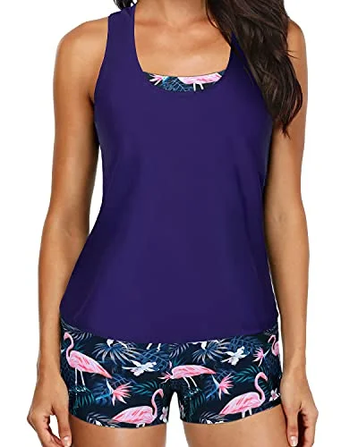 Year-End Sale Women's Tankini Strappy D-Ring Back & Mid Waist Boyleg Bottoms-Blue Flamingo Year-End Sale Women's Tankini Strappy D-Ring Back & Mid Waist Boyleg Bottoms-Blue Flamingo