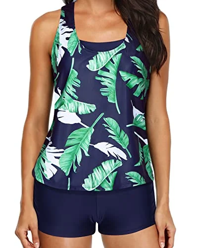 Time-Limited Offer 3 Piece Womens Athletic Bathing Suits Tank Tops Bra And Boyshorts-Blue Leaf Time-Limited Offer 3 Piece Womens Athletic Bathing Suits Tank Tops Bra And Boyshorts-Blue Leaf