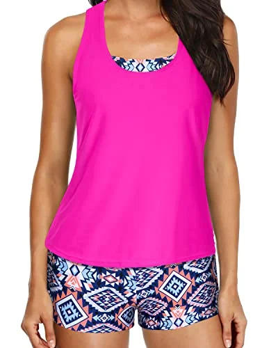 Shop and Save Women's Athletic Tankini Swimsuits Shorts And Bra Strappy Bathing Suits-Pink Tribal Shop and Save Women's Athletic Tankini Swimsuits Shorts And Bra Strappy Bathing Suits-Pink Tribal