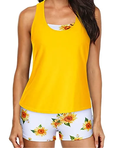 Markdowns 3 Piece Womens Tankini Swimsuits Boyshorts Athletic Bathing Suit-Yellow And Sunflower Markdowns 3 Piece Womens Tankini Swimsuits Boyshorts Athletic Bathing Suit-Yellow And Sunflower