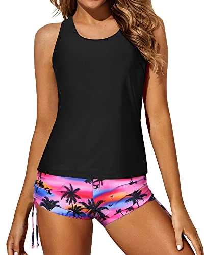Limited Availability 3 Piece Tankini Swimsuits Boyshorts And Bra Athletic Swimwear For Women-Black Palm Tree Limited Availability 3 Piece Tankini Swimsuits Boyshorts And Bra Athletic Swimwear For Women-Black Palm Tree