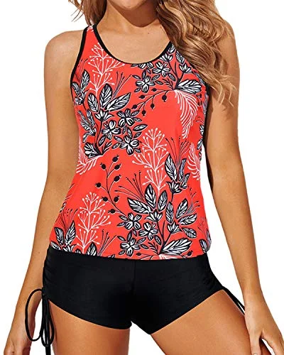 Big Discounts Women's Swimwear Strappy Criss Cross Backless Tankini-Red Floral