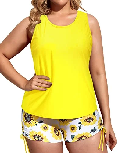 Today's Special Stylish Swimwear Slight Overlap Backless Tankini For Women-Yellow And Sunflower Today's Special Stylish Swimwear Slight Overlap Backless Tankini For Women-Yellow And Sunflower