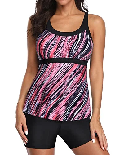 TIME-Limited Offer Adjustable Shoulder Straps Two Piece Tankini Bathing Suits For Women-Black And Pink Stripes TIME-Limited Offer Adjustable Shoulder Straps Two Piece Tankini Bathing Suits For Women-Black And Pink Stripes