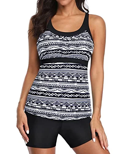 Blowout Deals Athletic Racerback Two Piece Tankini Bathing Suits For Women-Black Tribal Blowout Deals Athletic Racerback Two Piece Tankini Bathing Suits For Women-Black Tribal
