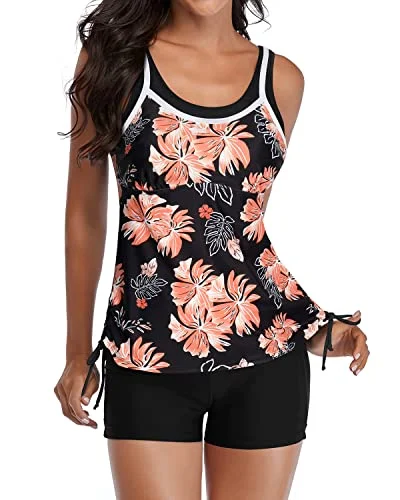 Weekend Flash Sale Women's Two Piece Tankini Swimsuits Shorts Athletic Bathing Suits-Black Orange Floral Weekend Flash Sale Women's Two Piece Tankini Swimsuits Shorts Athletic Bathing Suits-Black Orange Floral