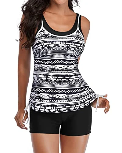 Super Savings Push Up Athletic Bathing Suits Shorts 2 Piece Tankini Swimsuits-Black Stripe