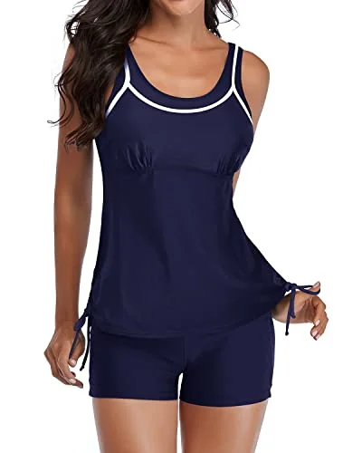 Clearance Event Slimming Two Piece Tankini Swimsuits Shorts For Women-Navy Blue