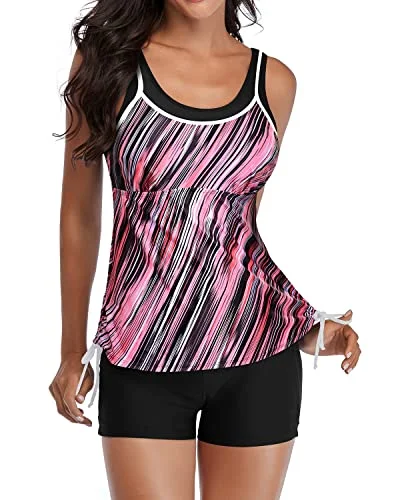 Mega Sale Athletic Bathing Suits Tankini Top And Shorts For Women-Pink Stripe