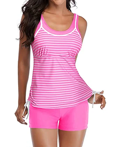 Members Only Padded Push Up Bra Tankini Swimsuits Shorts Slimming Swimwear-Pink Stripe Members Only Padded Push Up Bra Tankini Swimsuits Shorts Slimming Swimwear-Pink Stripe