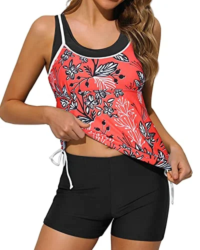 Holiday Sale Adjustable Shoulder Straps Tankini Swimsuits Shorts Slimming Swimwear-Red Floral Holiday Sale Adjustable Shoulder Straps Tankini Swimsuits Shorts Slimming Swimwear-Red Floral