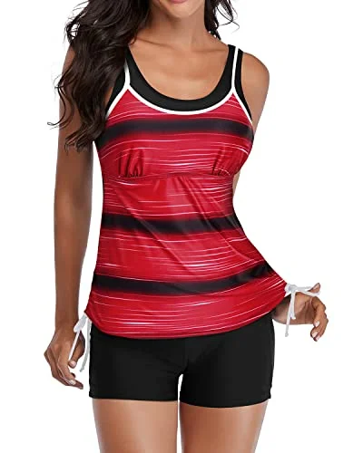 Exclusive Access Athletic Double Up Bathing Suits Layered Design & Boyleg Bottom-Red Stripe Exclusive Access Athletic Double Up Bathing Suits Layered Design & Boyleg Bottom-Red Stripe
