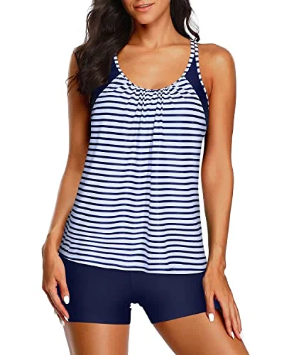 Clearance Items Women Sports Bra Tankini Boy Shorts Padded Bra Two Piece Bathing Suits-Blue And White Stripes Clearance Items Women Sports Bra Tankini Boy Shorts Padded Bra Two Piece Bathing Suits-Blue And White Stripes