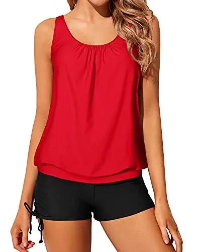 Reduced Prices Modest Loose Fit Blouson Tankini Swimsuits For Women Tops Boyshorts-Neon Red Reduced Prices Modest Loose Fit Blouson Tankini Swimsuits For Women Tops Boyshorts-Neon Red