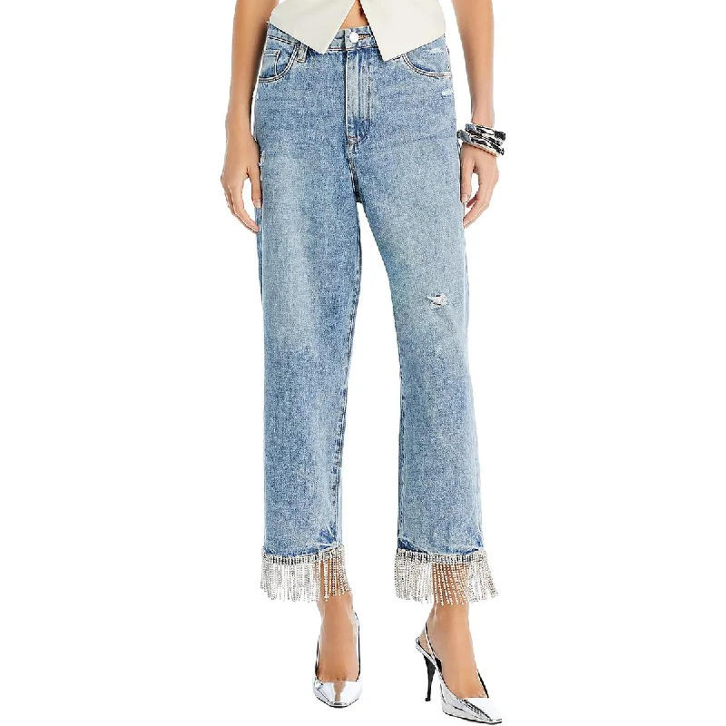 New Deals Womens Destroyed Light Wash Straight Leg Jeans