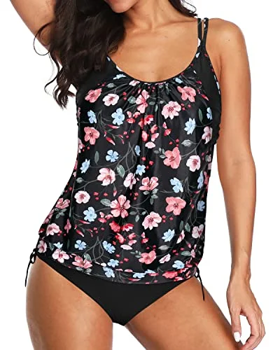 Early Bird Discount Layered Tankini Swimsuits For Women Blouson Tankini Swimsuits For Women-Black Floral Early Bird Discount Layered Tankini Swimsuits For Women Blouson Tankini Swimsuits For Women-Black Floral