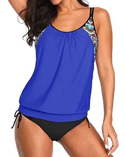 Exclusive Online Offer Adjustable Tie Side Shorts Blouson Tankini Swimsuits For Women-Blue Exclusive Online Offer Adjustable Tie Side Shorts Blouson Tankini Swimsuits For Women-Blue