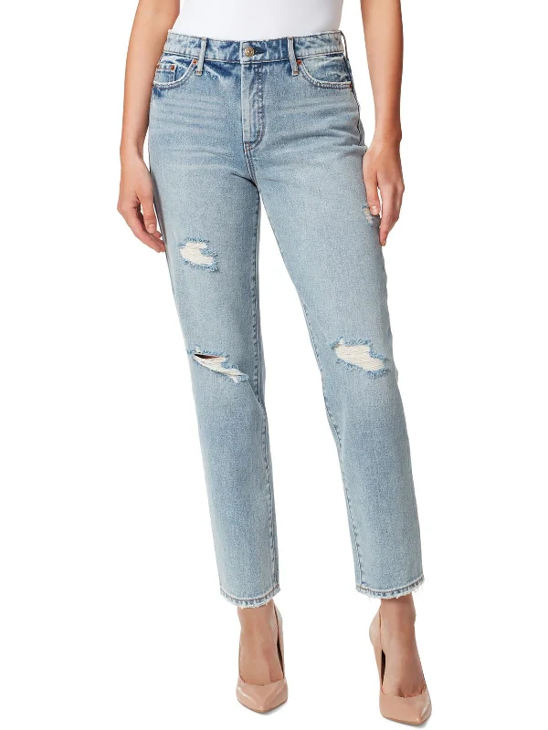 Weekend Deal Womens High Rise Distressed Straight Leg Jeans