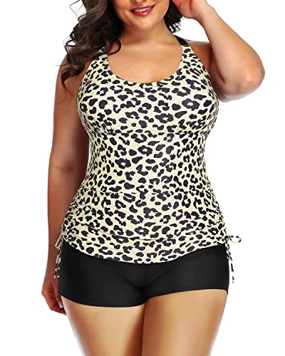 Great Deals Round Scoop Neckline Bathing Suit Shorts-Beige Leopard Print