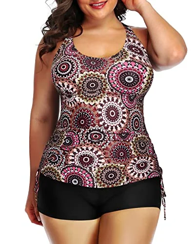 Final Markdown Plus Size Swimsuit Shorts For Curvy Women-Brown Print
