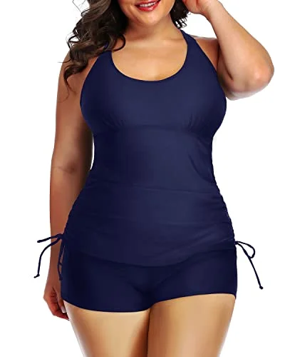 Lowest Price Athletic 2 Piece Swimwear Tummy Control Two Piece Ruched Swimsuit-Navy Blue Lowest Price Athletic 2 Piece Swimwear Tummy Control Two Piece Ruched Swimsuit-Navy Blue