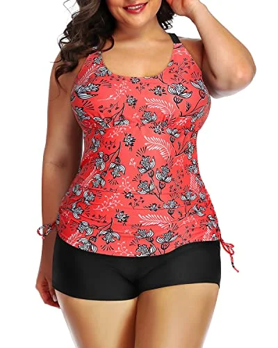 Extra Savings High Waisted Boyshorts Plus Size Swimsuit Shorts-Red Floral