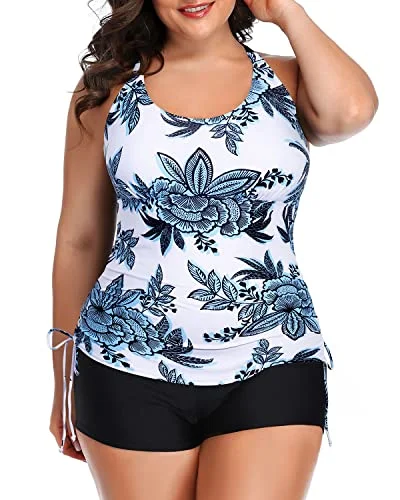 Discount Deals 2-Piece Plus Size Swimsuit Adjustable Straps Boyleg Shorts-White And Blue Floral Discount Deals 2-Piece Plus Size Swimsuit Adjustable Straps Boyleg Shorts-White And Blue Floral