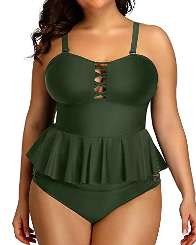 Savings Event Women's High Waisted Two Piece Bathing Suit Set-Army Green