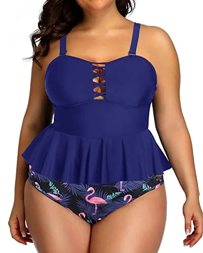 Bargain Prices Lace Strappy Sides Bikini Bottoms Plus Size Swimsuits For Women-Blue Flamingo Bargain Prices Lace Strappy Sides Bikini Bottoms Plus Size Swimsuits For Women-Blue Flamingo
