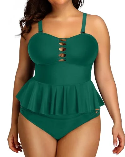 Bargain Blast Women's Lace Up Plus Size Tummy Control Swimsuit-Emerald Green