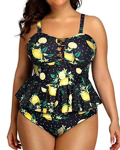 Amazing Deals Plus Size Swimsuits For Women Tummy Control Two Piece Bathing Suits-Lemon Amazing Deals Plus Size Swimsuits For Women Tummy Control Two Piece Bathing Suits-Lemon