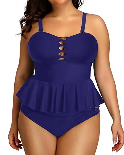 Deal Explosion Plus Size Swimsuits Tummy Control Two Piece Bathing Suits For Women-Navy Blue Deal Explosion Plus Size Swimsuits Tummy Control Two Piece Bathing Suits For Women-Navy Blue