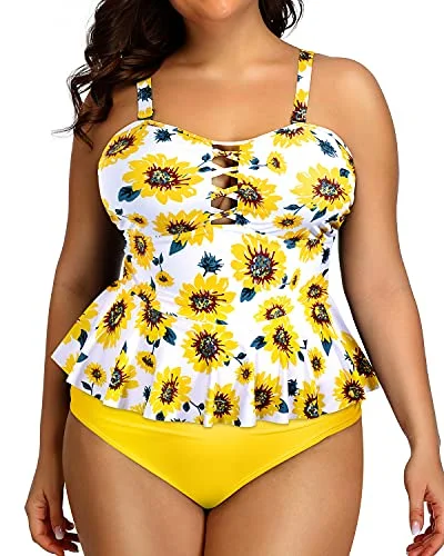 Blowout Sale Lace Up High Waisted Swimwear For Women Bandeau Top-Yellow And Sunflower Blowout Sale Lace Up High Waisted Swimwear For Women Bandeau Top-Yellow And Sunflower