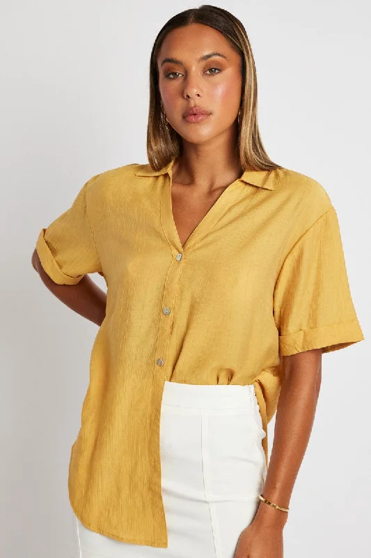Exclusive Access Yellow Textured Shirt Short Sleeve