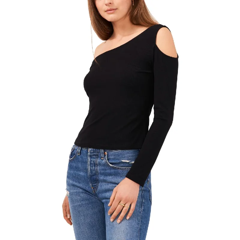 Epic Deals 1.State Womens Stretch Ribbed One-Shoulder Pullover Top