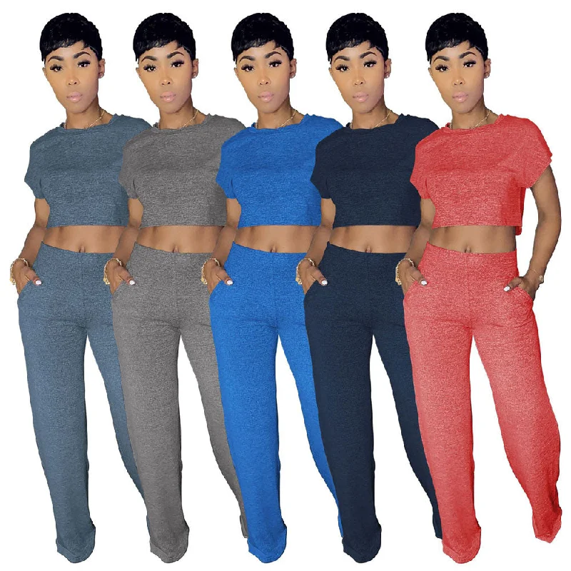 Deal Zone 10101-MX95 5 colors casual crop top straight pants jumpsuits women sehe fashion Deal Zone 10101-MX95 5 colors casual crop top straight pants jumpsuits women sehe fashion