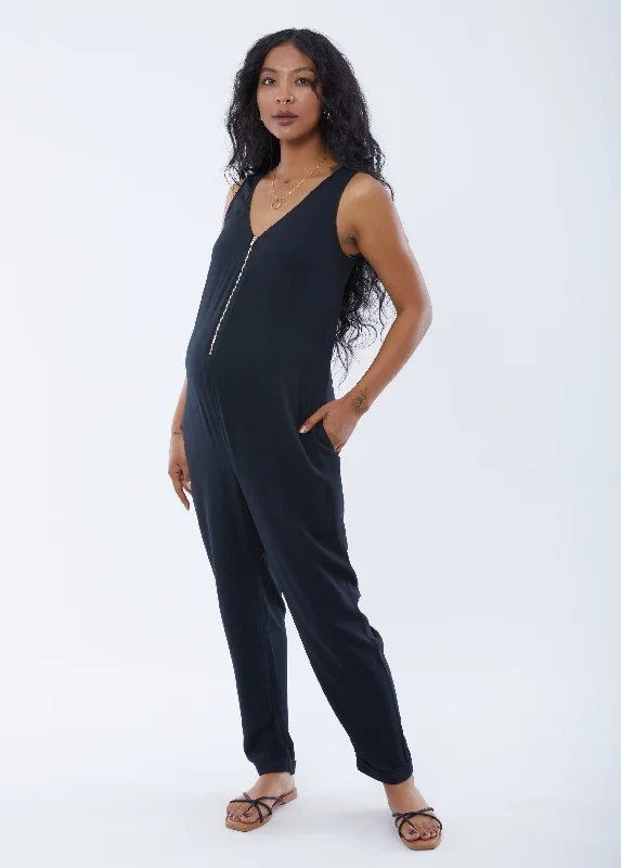 Limited Stock Sleeveless Zip Front Maternity Jumpsuit