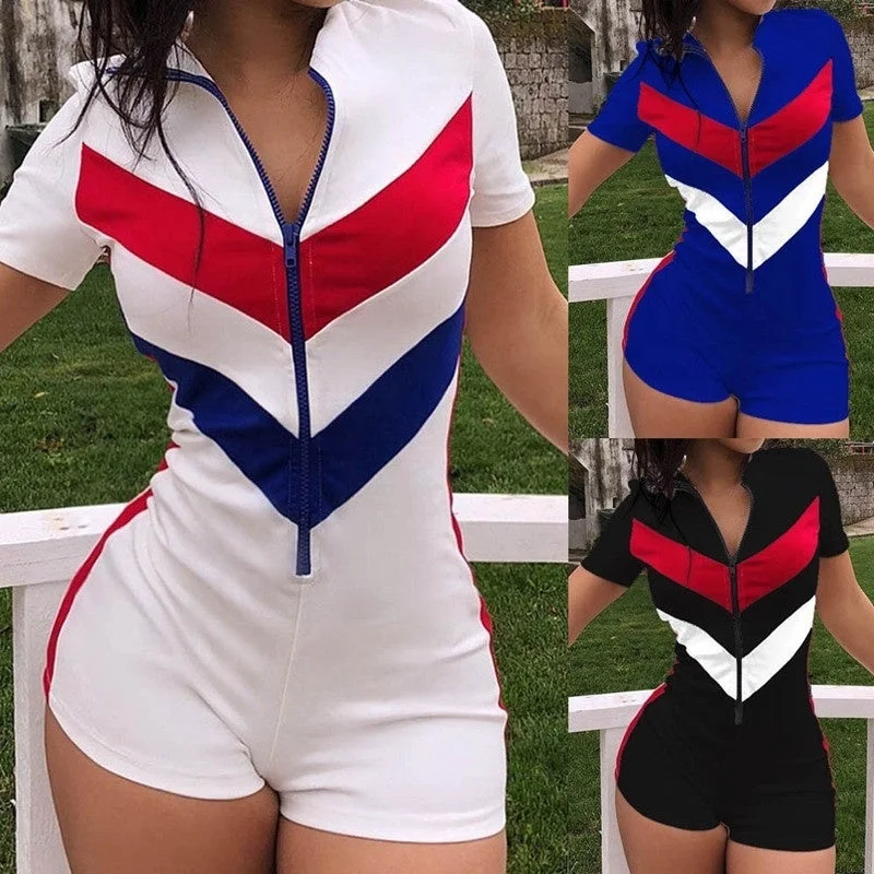Best Bargains 2021 Summer New Arrivals Short Sleeve Zipper Jumpsuit Recreational Splicing Sports Jumpsuits for Women Best Bargains 2021 Summer New Arrivals Short Sleeve Zipper Jumpsuit Recreational Splicing Sports Jumpsuits for Women
