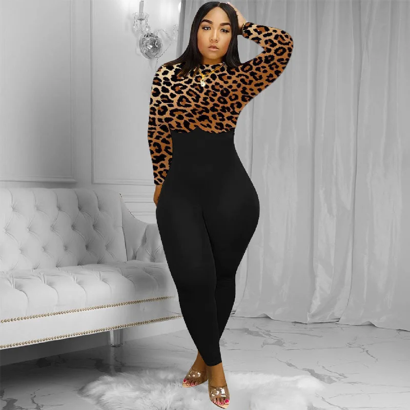 Stock Up and Save 2022 fall bodycon sexy long sleeve leopard jumpsuit winter one piece jumpsuits women 2022 clothing