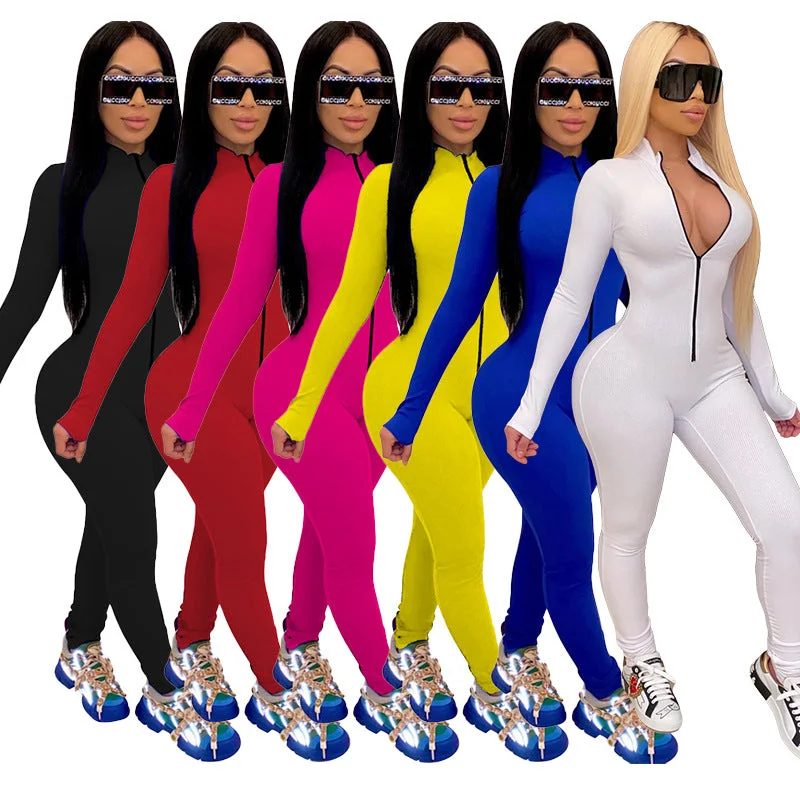New Markdowns 2022 fall sexy long sleeve one piece jumpsuit bodycon v-neck jumpsuits women 2022