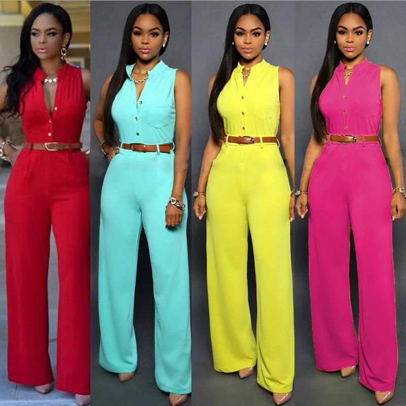 Sale Event 2022  New Arrivals Summer High Waist Jumpsuit Solid Color Women One Piece Suit Plus Size Sleeveless Elegant Rompers