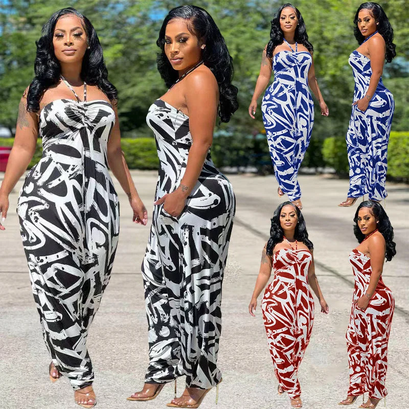 Exclusive Preview 2022 summer wear plus size jumpsuits sexy suspenders sleeveless halter jump suit women Exclusive Preview 2022 summer wear plus size jumpsuits sexy suspenders sleeveless halter jump suit women