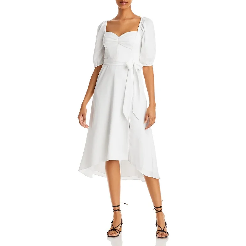 Year-End Sale Aqua Womens Puff Sleeve A-Line Midi Dress