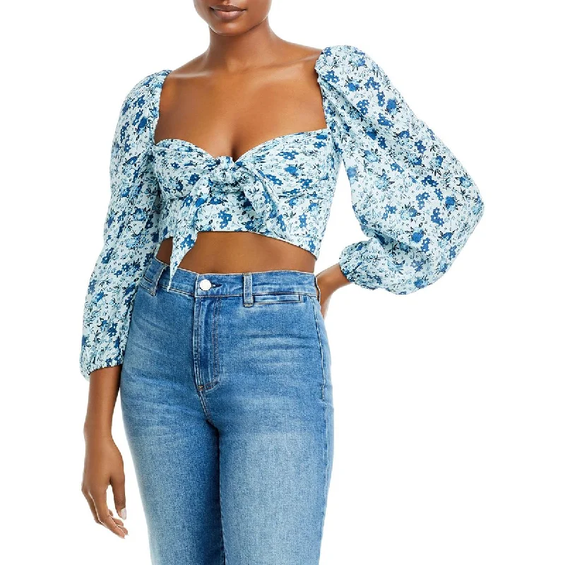 Don't Wait Bardot Womens Linen Off The Shoulder Cropped
